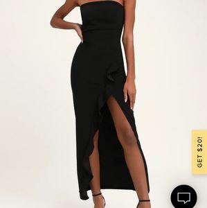 NWOT Lulu's Black Ruffle Dress - strapless with slit